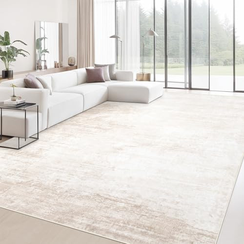 Area Rugs 9x12 Living Room: Washable Rug Modern Abstract Large Rugs Soft Non Slip Neutral Rug Stain Resistant Indoor Carpet for Bedroom Kitchen Dining Room Table Nursery Home Office Rugs(Beige,9'x12') | Amazon (US)