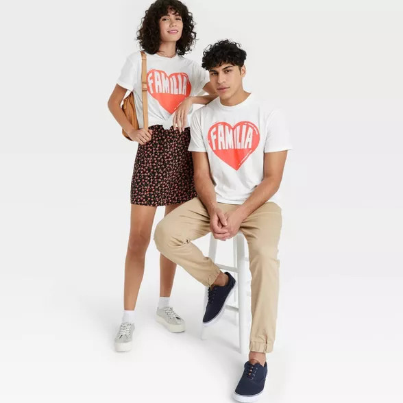 Latino Heritage Month Adult Gender Inclusive Familia Short Sleeve T-Shirt - White | Target
