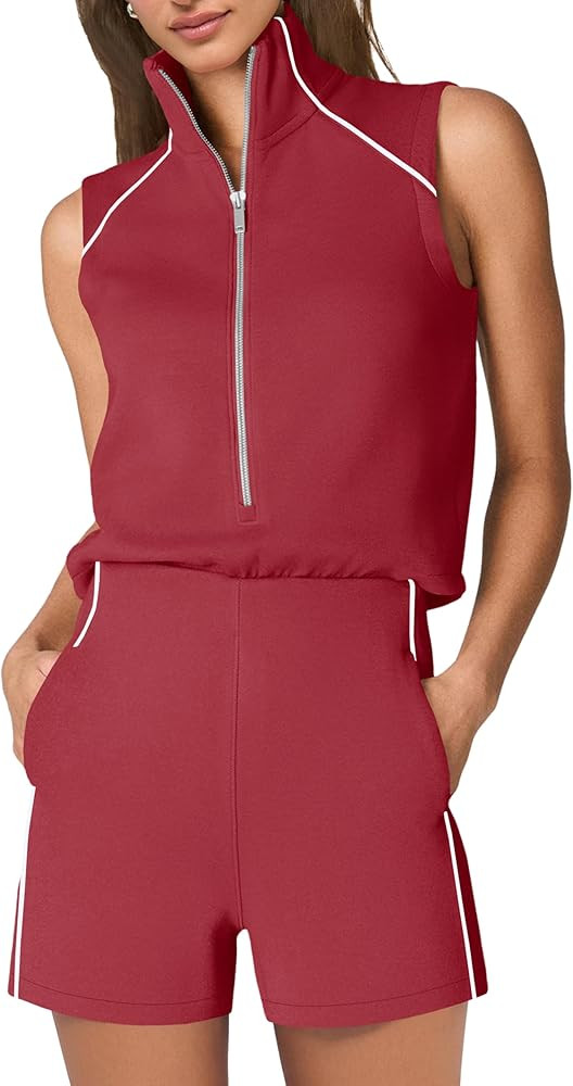 SENSERISE Rompers for Womens One Piece Jumpsuits Casual Sleeveless Half Zipper 2026 Summer Vacati... | Amazon (US)