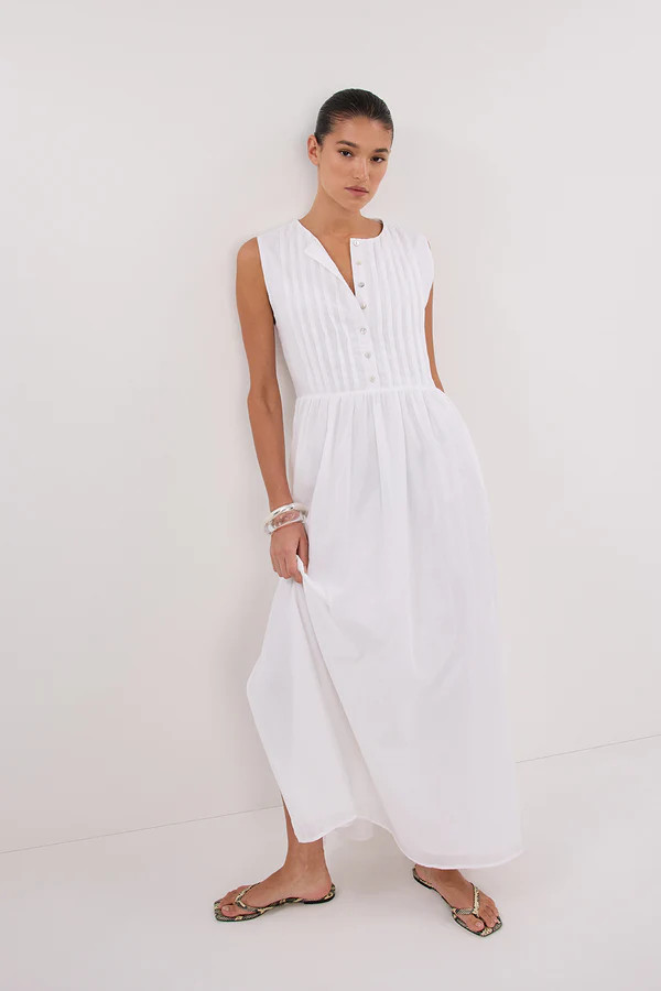 LARS WHITE PINTUCK LINEN MIDI DRESS | DISSH