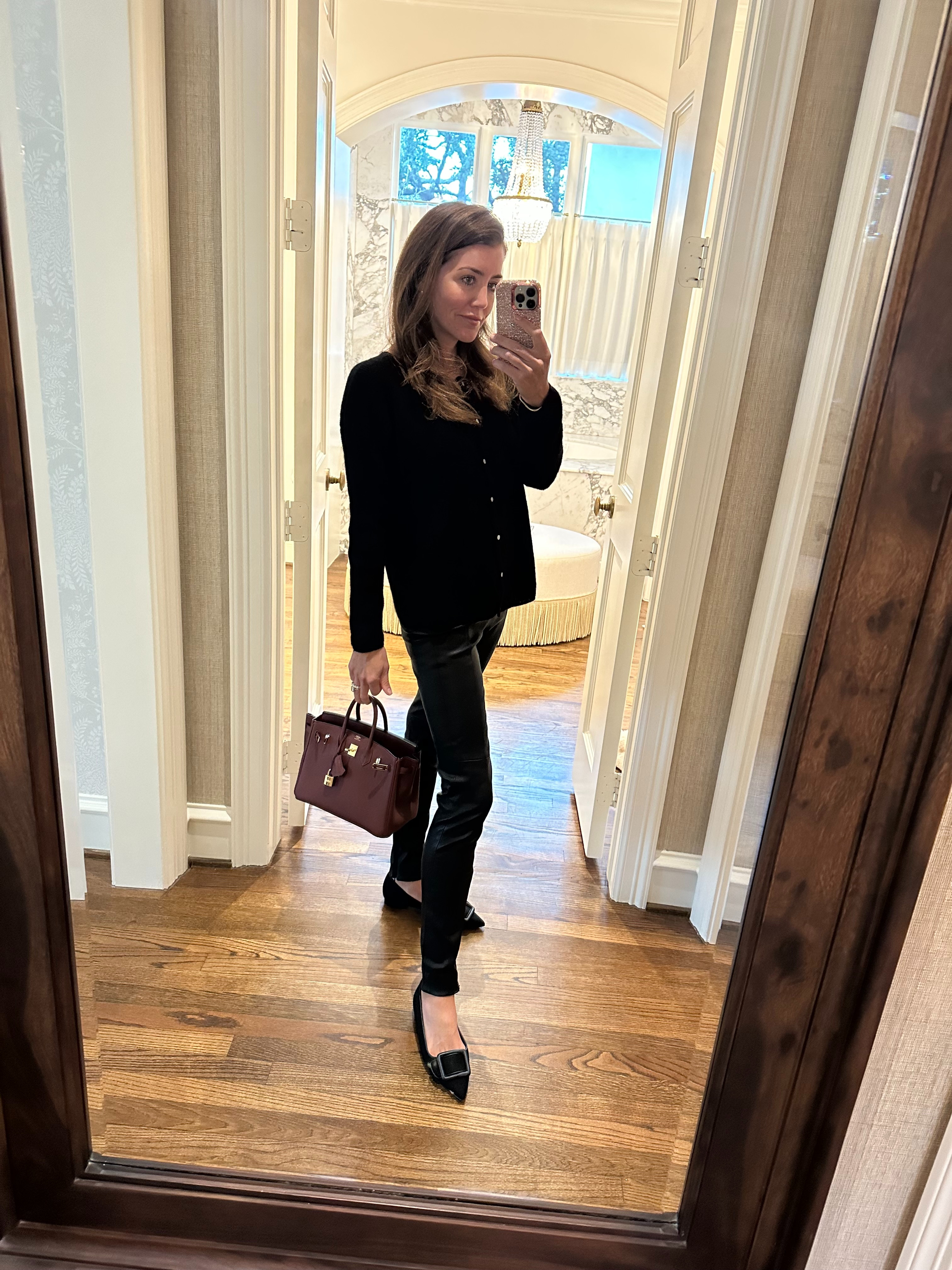 sezane sweater // ralph lauren leggings // manolo blahnik flats // hermes bag 

 