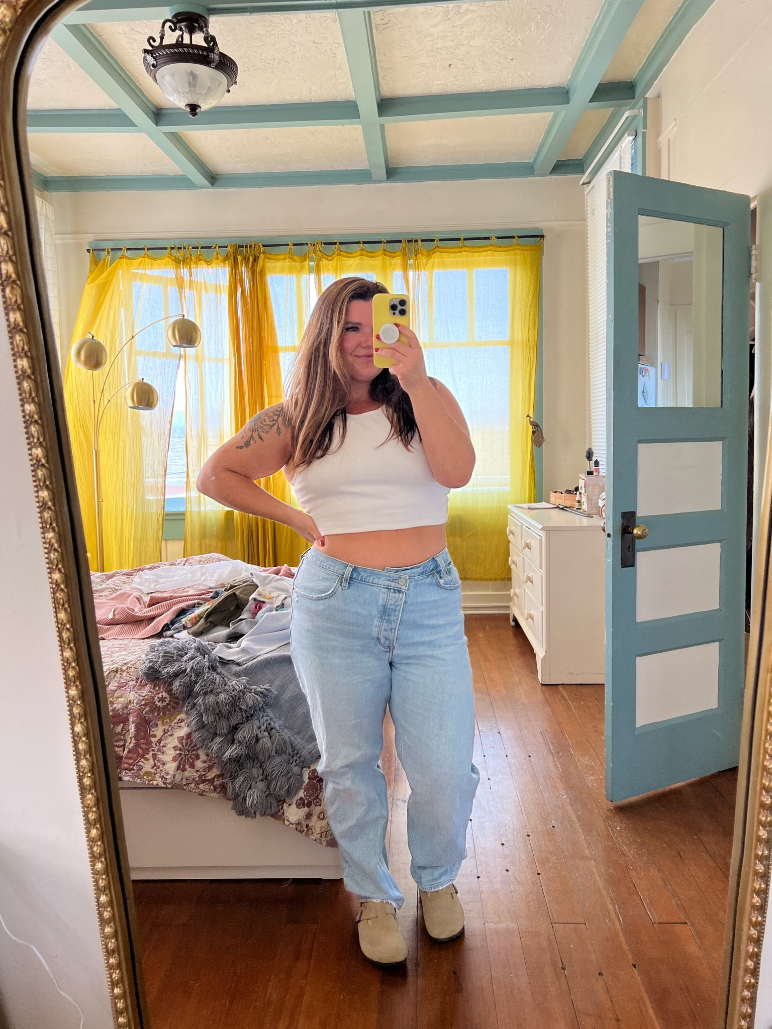 It’s giving cool girl fall. The birks are pretty sold out right now but these jeans are a moment!  And on sale! Wearing a 32 short. 

#LTKunder100 #LTKsalealert #LTKcurves