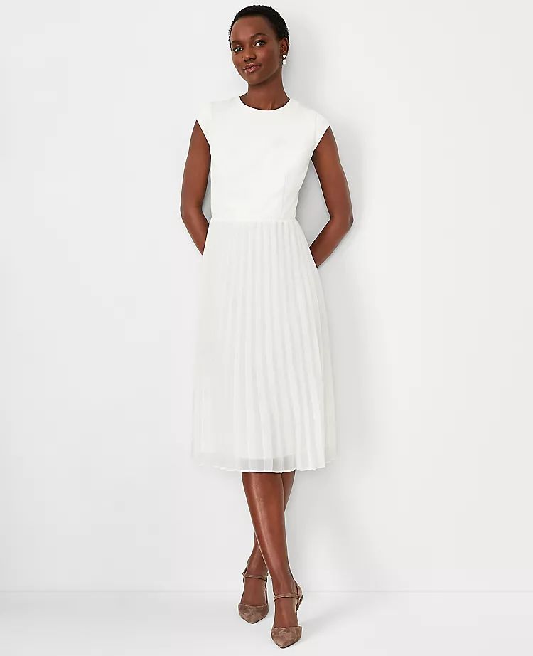 Pleated Cap Sleeve Flare Dress | Ann Taylor (US)
