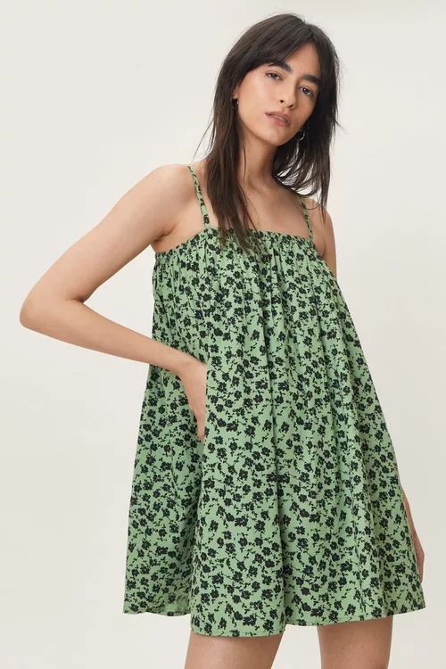Cotton Floral Printed Cami Mini Smock Dress | Nasty Gal (US)