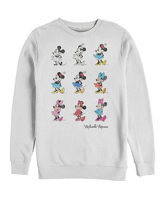 Disney Minnie Mouse Sweatshirts and Hoodies WHITE - White Minnie Mouse Evolution Faded Crewneck Pull | Zulily