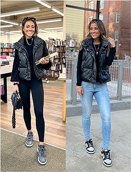 UANEO Womens PU Leather Cropped Puffer Vest Winter Faux Leather Zip Up Sleeveless Jacket | Amazon (US)