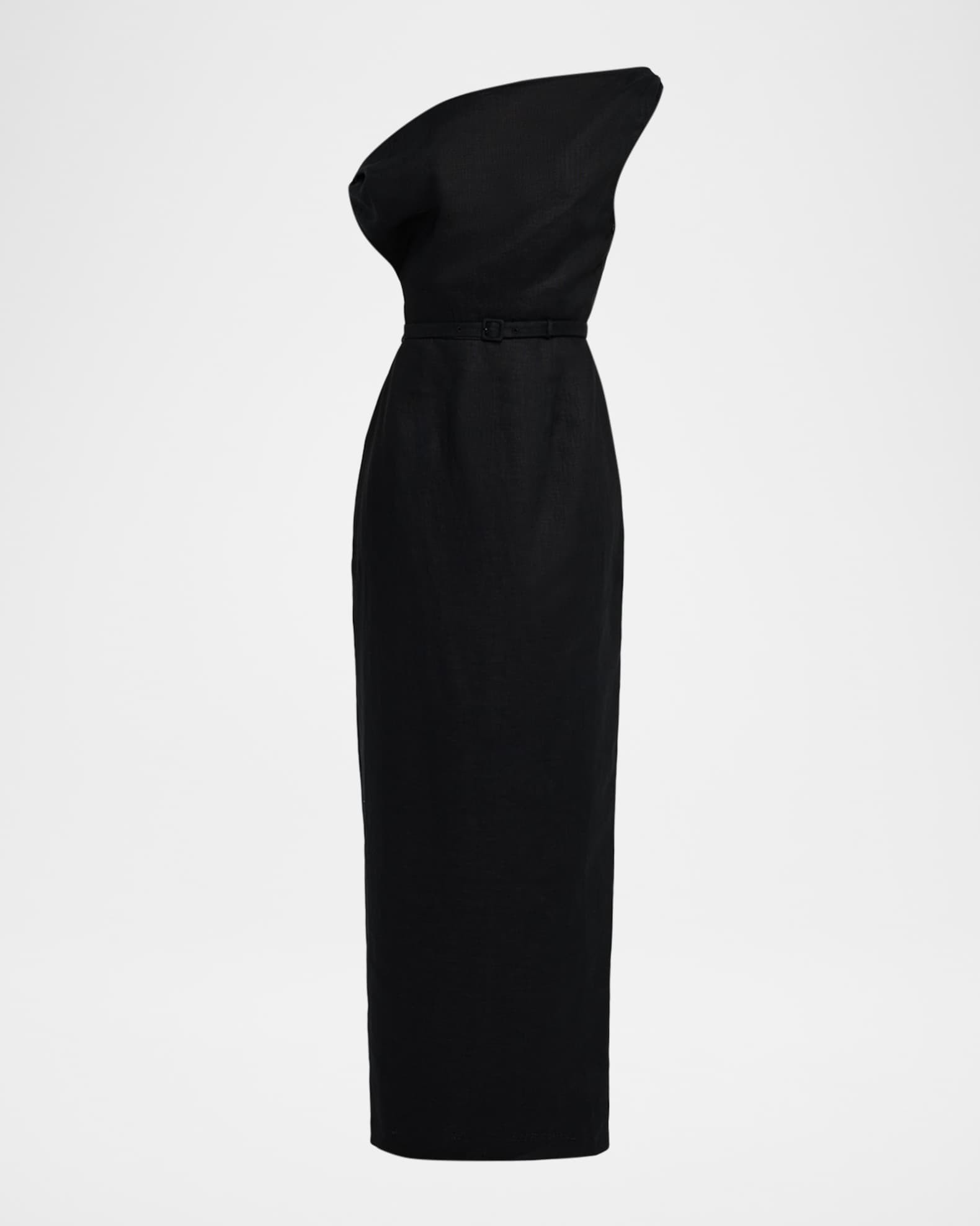 One-Shoulder Linen Maxi Dress with Belt | Neiman Marcus