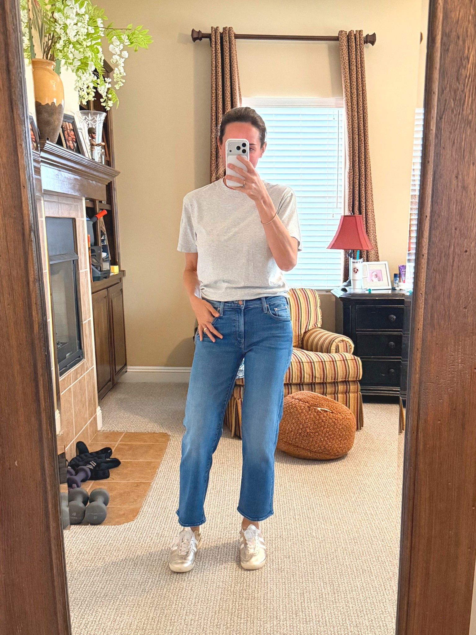 I sized down in the jeans.  Very soft, stretchy jeans.  Wearing a 26. 
Top and shoes true to size. 

#LTKSpringSale #LTKootd #LTKOver40