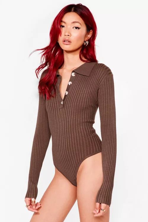Ribbed Knit Fitted Collar Bodysuit | Nasty Gal (US)