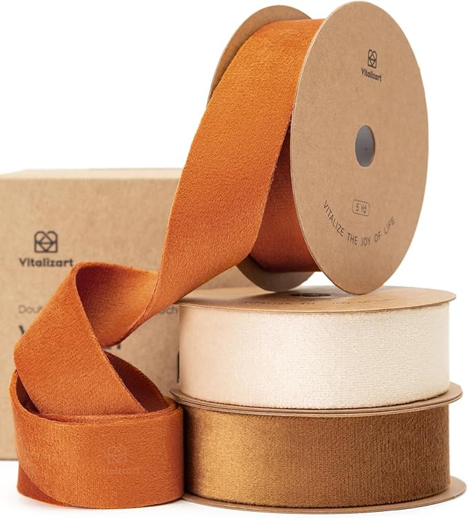 Vitalizart Fall Velvet Ribbon Set 1 Inch Double Faced for Christmas Ornaments Gift Wrapping 15 Ya... | Amazon (US)