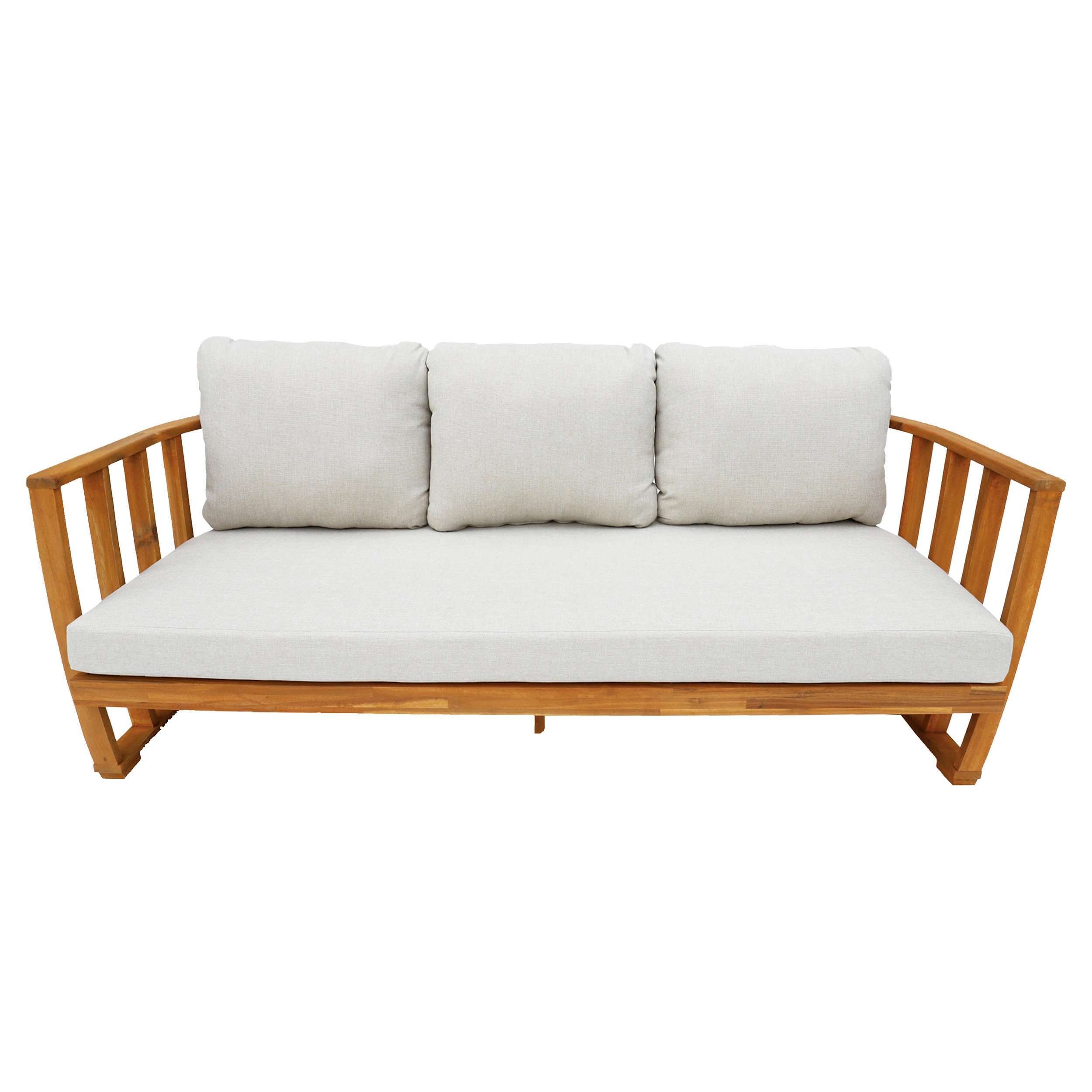 Moda Furnishings Outdoor Sofa with Beige Cushions and Acacia Frame | MAS-2521-3SS | Lowe's