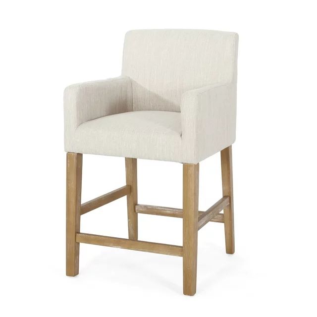 Noble House Deville Fabric Upholstered Wood 26 inch Counter Stool, Beige and Weathered Brown | Walmart (US)