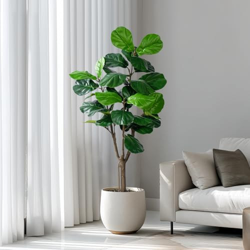 Artificial Fiddle Leaf Tree-5ft Faux Plant Fake Ficus Lyrata Tree Artificial Fig Silk Trees with Pot Floor Plants for Home Living Room Decor Indoor | Amazon (US)