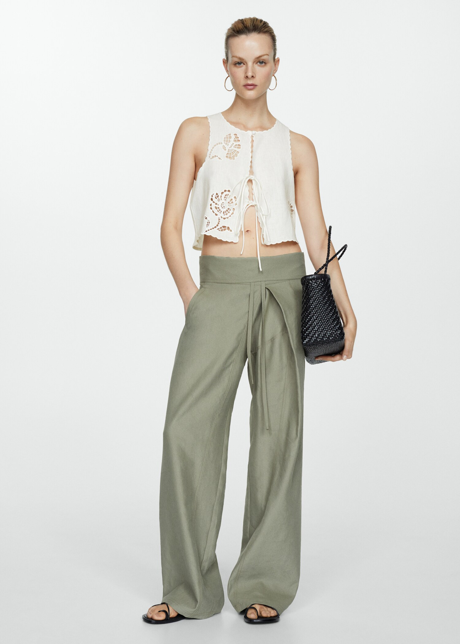 Openwork detail linen top | MANGO (UK)