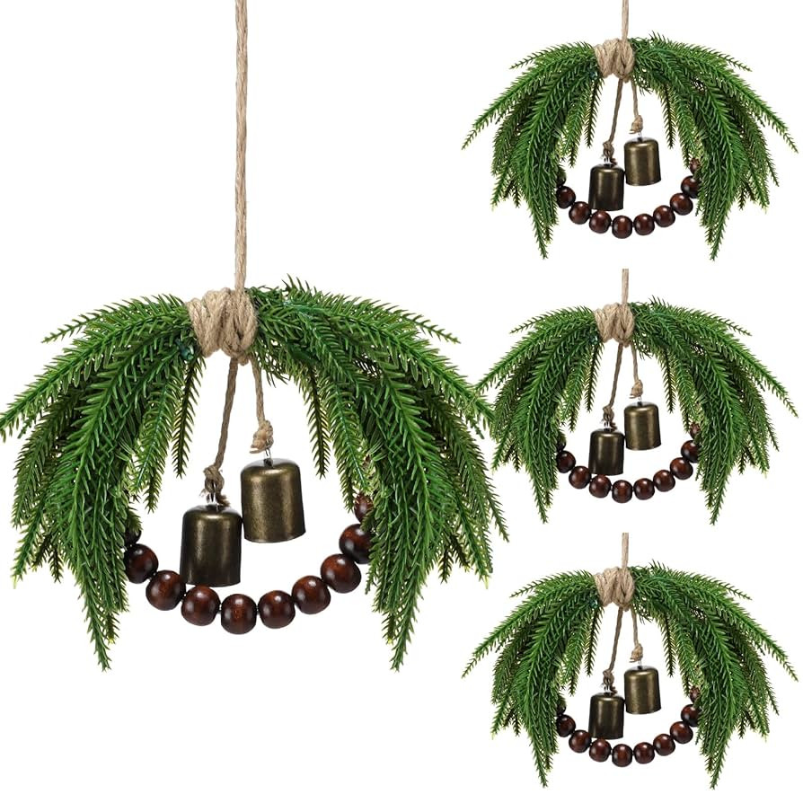 Dingion 4 Pcs Mini Christmas Norfolk Wreath Evergreen 8.6 Inch Christmas Kitchen Cabinet Small Wr... | Amazon (US)