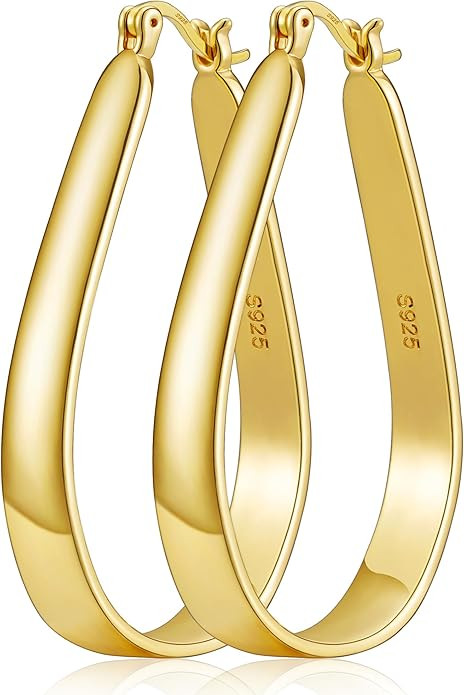 Sterling Silver Hoop Earrings for Women Large Oval Hoop Earrings Lightweight Big Gold Hoops Earri... | Amazon (US)