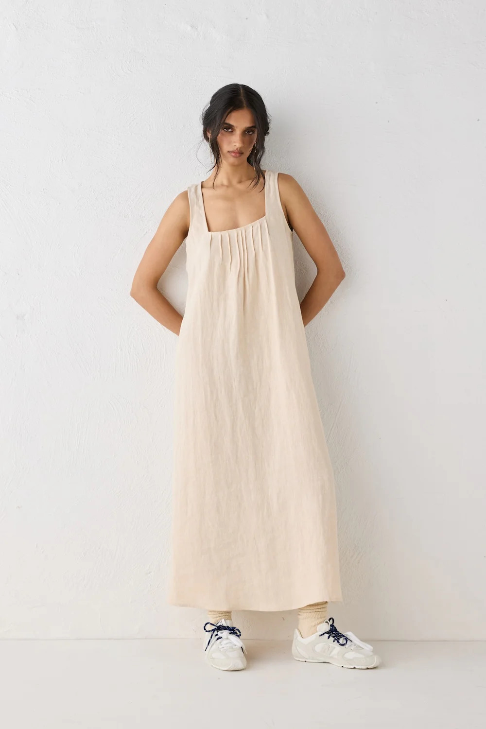 San Paolo Smock Linen Midi Dress Natural | VRG Grl