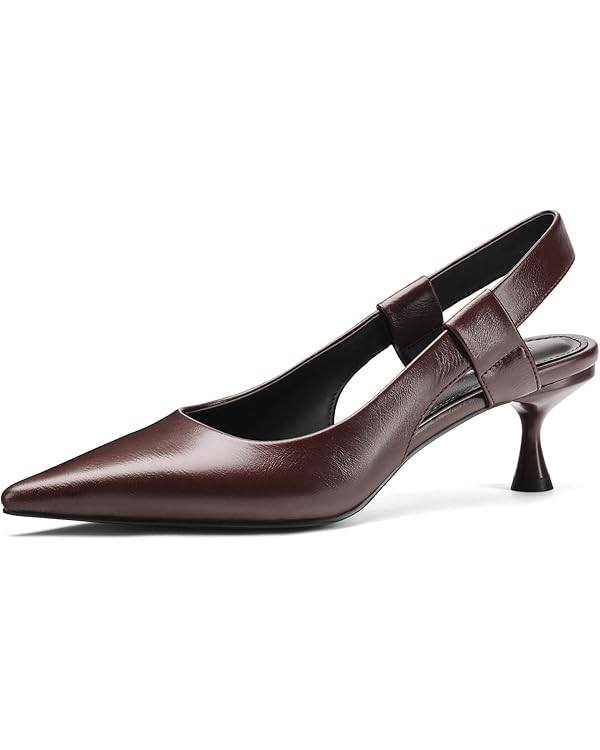 Pointed Toe Slingback Kitten Heels for Women, Leather Stiletto Heel Pumps with Elastic Strap Eleg... | Amazon (US)
