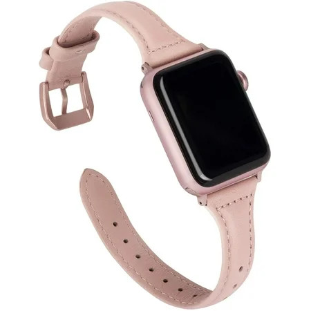 Wearlizer Thin Leather Rose Pink Apple Watch Band 42mm 44mm 45mm Women for iWatch SE Top Leather Sli | Walmart (US)