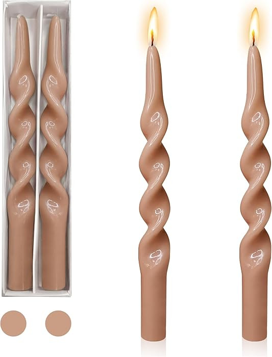 Long Candlesticks Spiral Taper Candle,Gedengi 2pcs Brown Tapered Candles 10 inches Twisted Candle... | Amazon (US)