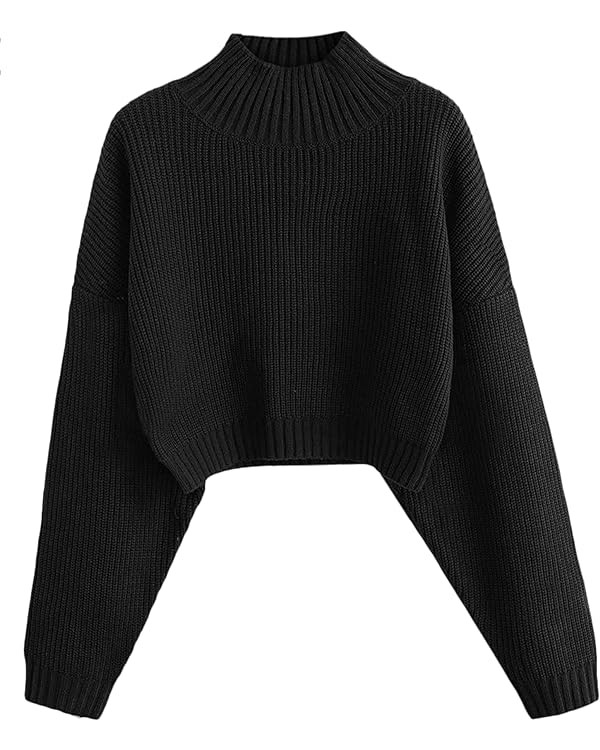 ZAFUL Women's Cropped Turtleneck Sweater Lantern Sleeve Ribbed Knit Pullover Sweater Jumper | Amazon (US)