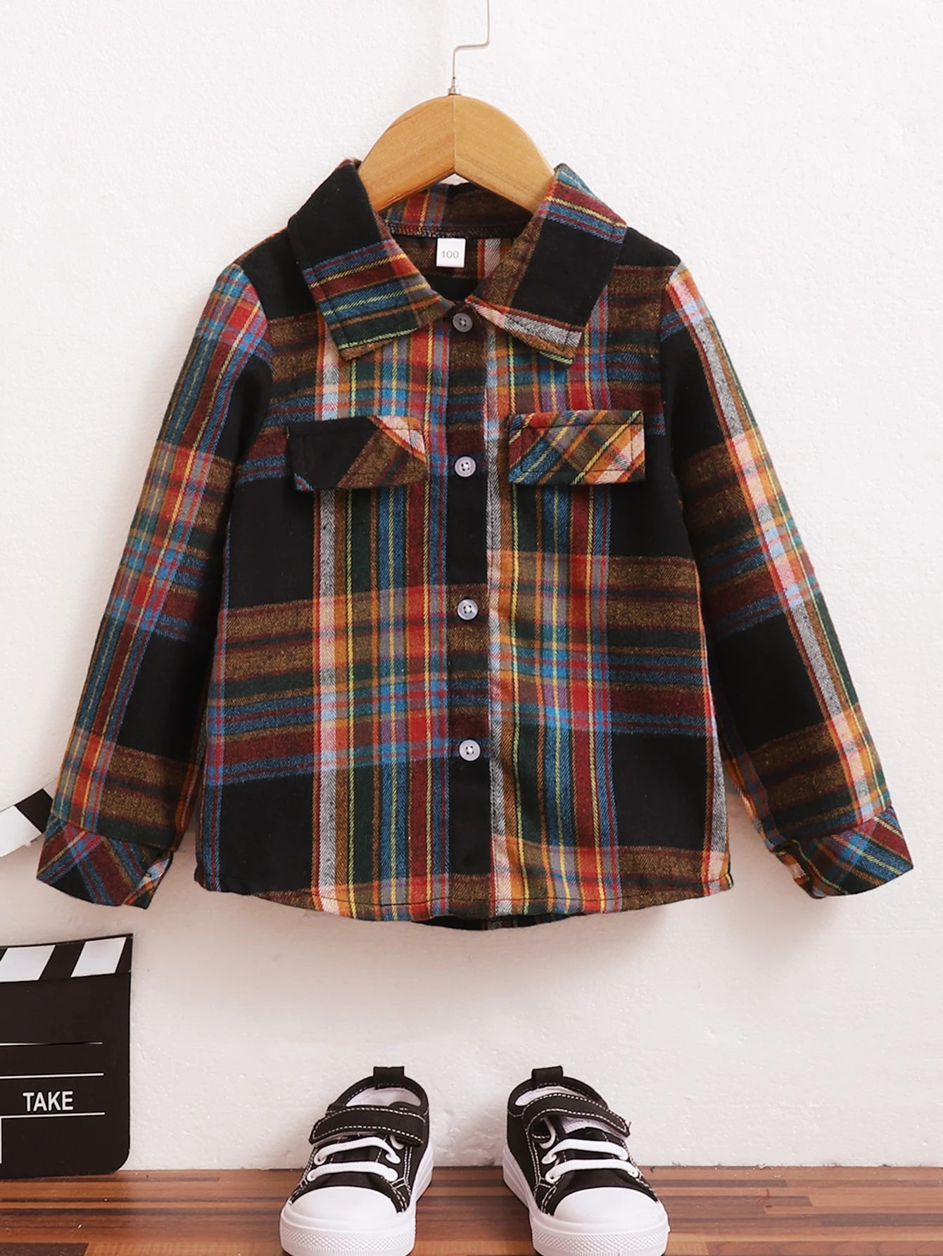 Toddler Girls Plaid Flap Detail Blouse | SHEIN