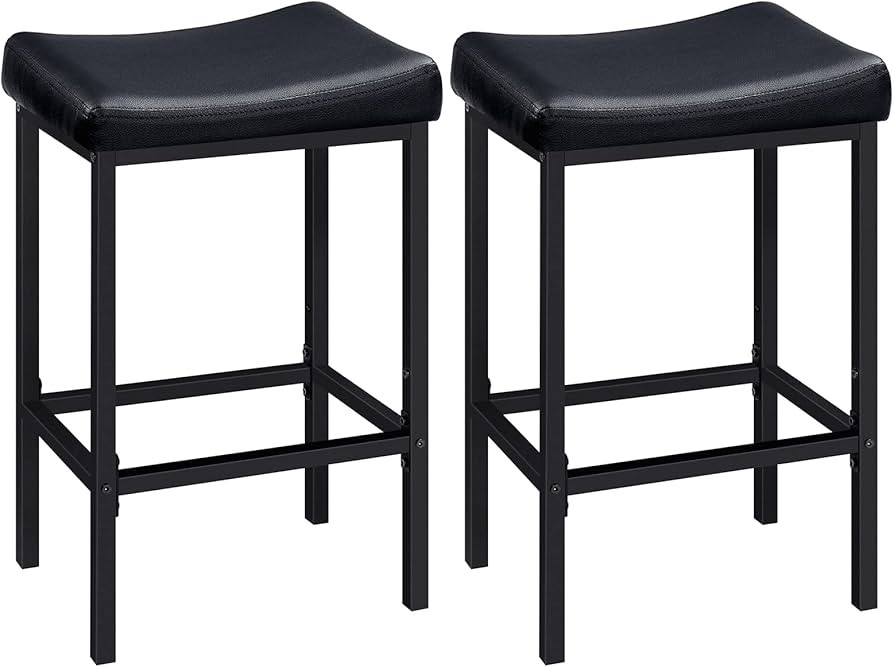 HOOBRO Bar Stools, Set of 2 Bar Chairs, Counter Height Stools, Saddle Barstools with Curved Surfa... | Amazon (US)