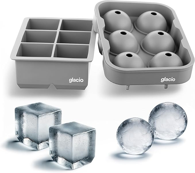 glacio Large Silicone Ice Cube Mold Combo – Durable Flexible Maker for Whiskey, Cocktails – P... | Amazon (US)