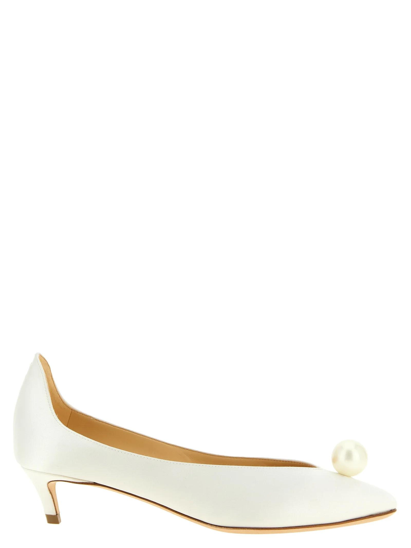 Magda Butrym Pearl-Embellished Satin Pumps — White | Italist Inc.