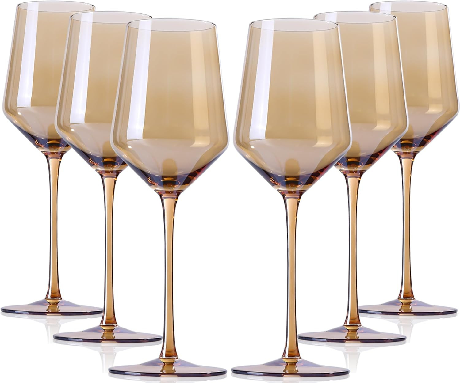 Amber Wine Glasses- Colored Wine Glasses Set Of 6 - Crystal Colorful Wine Glasses With Long Stem ... | Amazon (US)