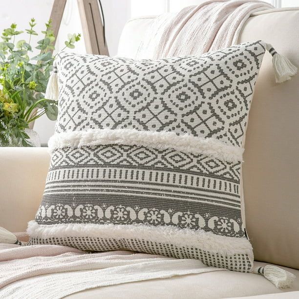 Phantoscope Printed Boho Woven Tufted with Tassel Series Decorative Throw Pillow Cover, 18" x 18"... | Walmart (US)