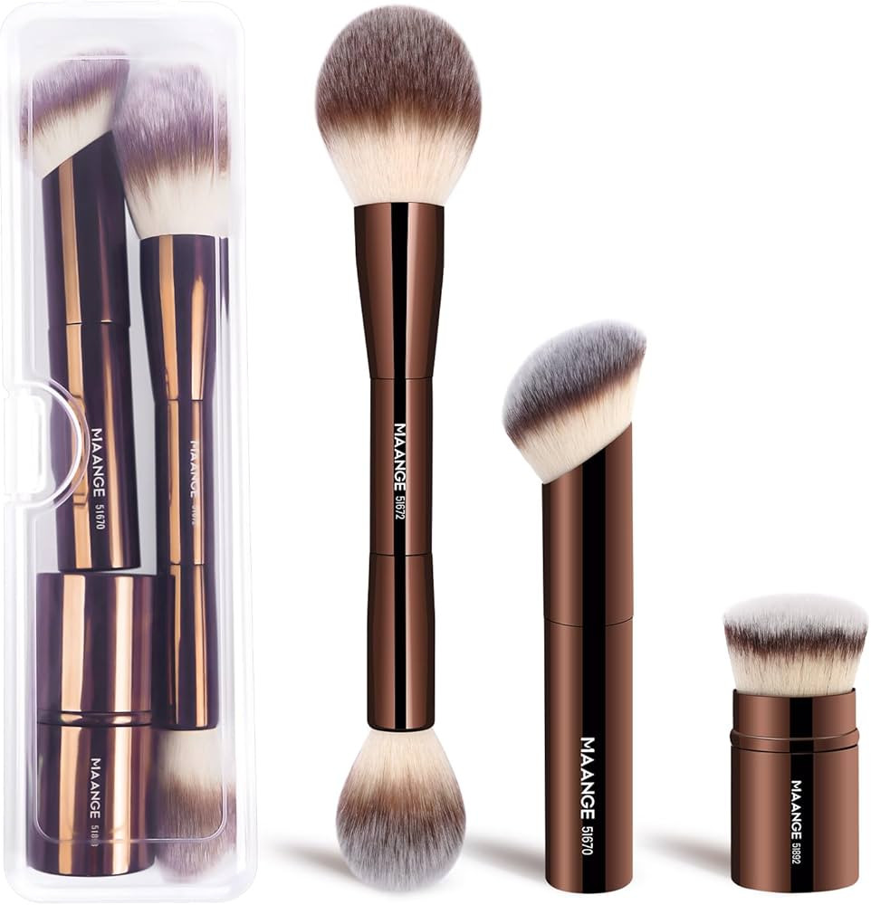 MAANGE 3 PCS Foundation Makeup Brush Set, Double-ended Contour Brush for Liquid Powder Concealer ... | Amazon (US)