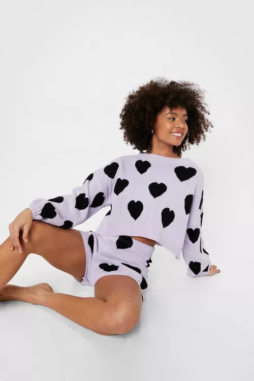 Knitted Heart Sweater and Shorts Lounge Set | Nasty Gal (US)