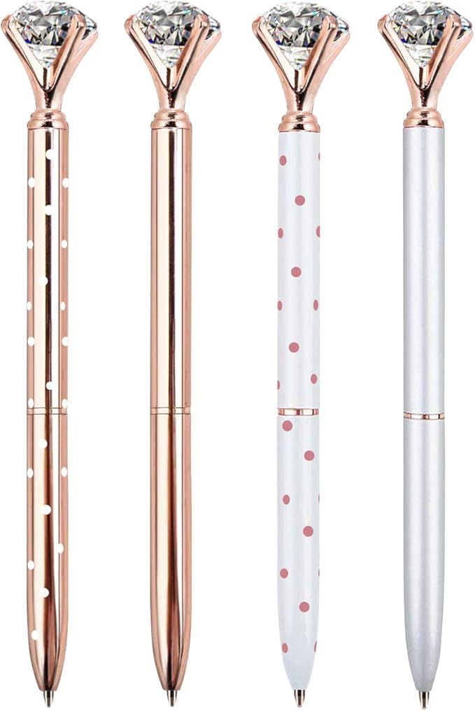 ZZTX 4 PCS Big Crystal Diamond Ballpoint Pen Bling Metal Ballpoint Pen Office Supplies, Rose Gold... | Amazon (US)