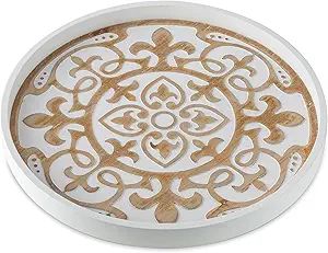 Hanobe Decorative Coffee Table Tray: Round Wooden Trays Boho Home Decor White Farmhouse Rustic Ce... | Amazon (US)