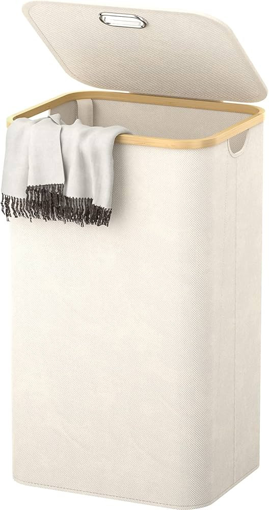 Homykic Laundry Hamper with Lid, 100L Tall Laundry Basket Collapsible with Bamboo Handles, Large ... | Amazon (US)