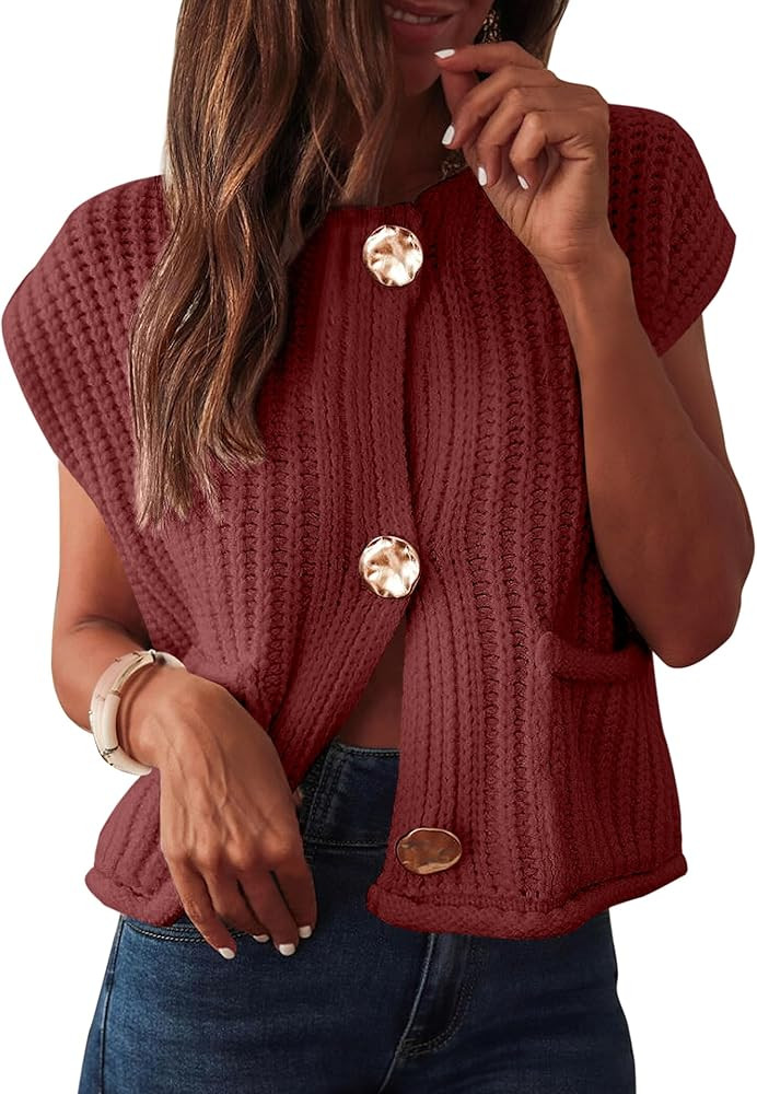 ANRABESS Women Chunky Knit Sweater Vest Button Down Casual Sleeveless Cardigan with Pockets Sprin... | Amazon (US)
