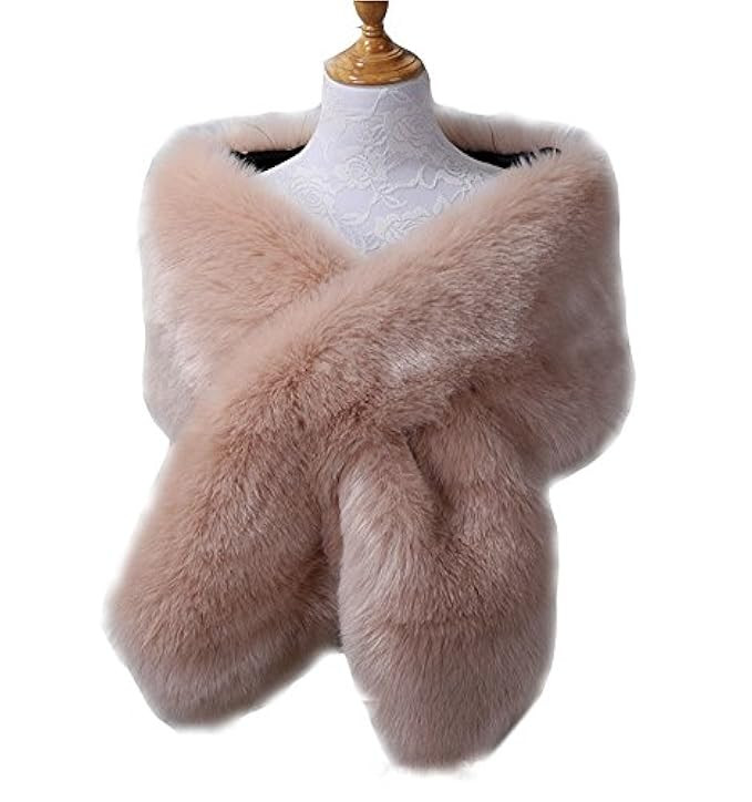 Ikerenwedding Women's Wedding Shawl Faux Fur Scarf Wraps for Evening/Party/Show | Amazon (US)