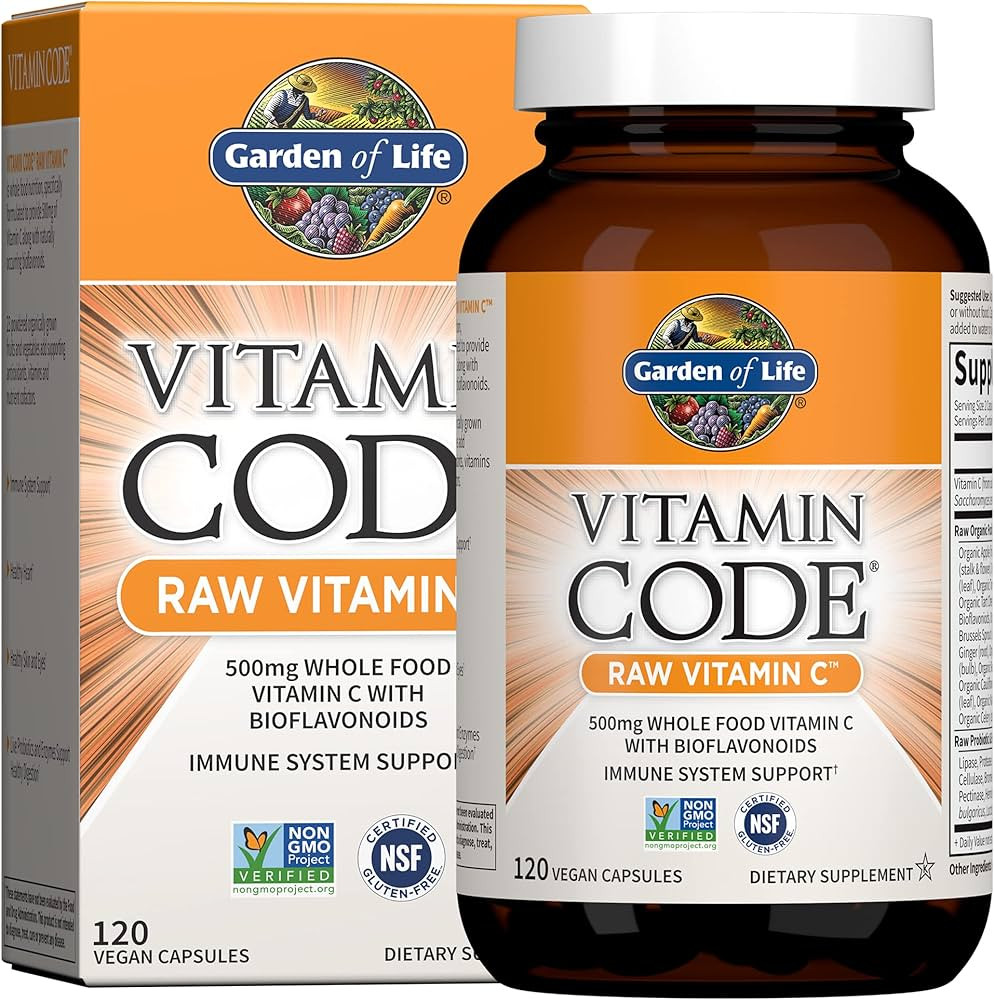 Garden of Life Raw Vitamin Code Vitamin C, 120 Vegan Capsules, 500mg Whole Food Vitamin C Supplem... | Amazon (US)