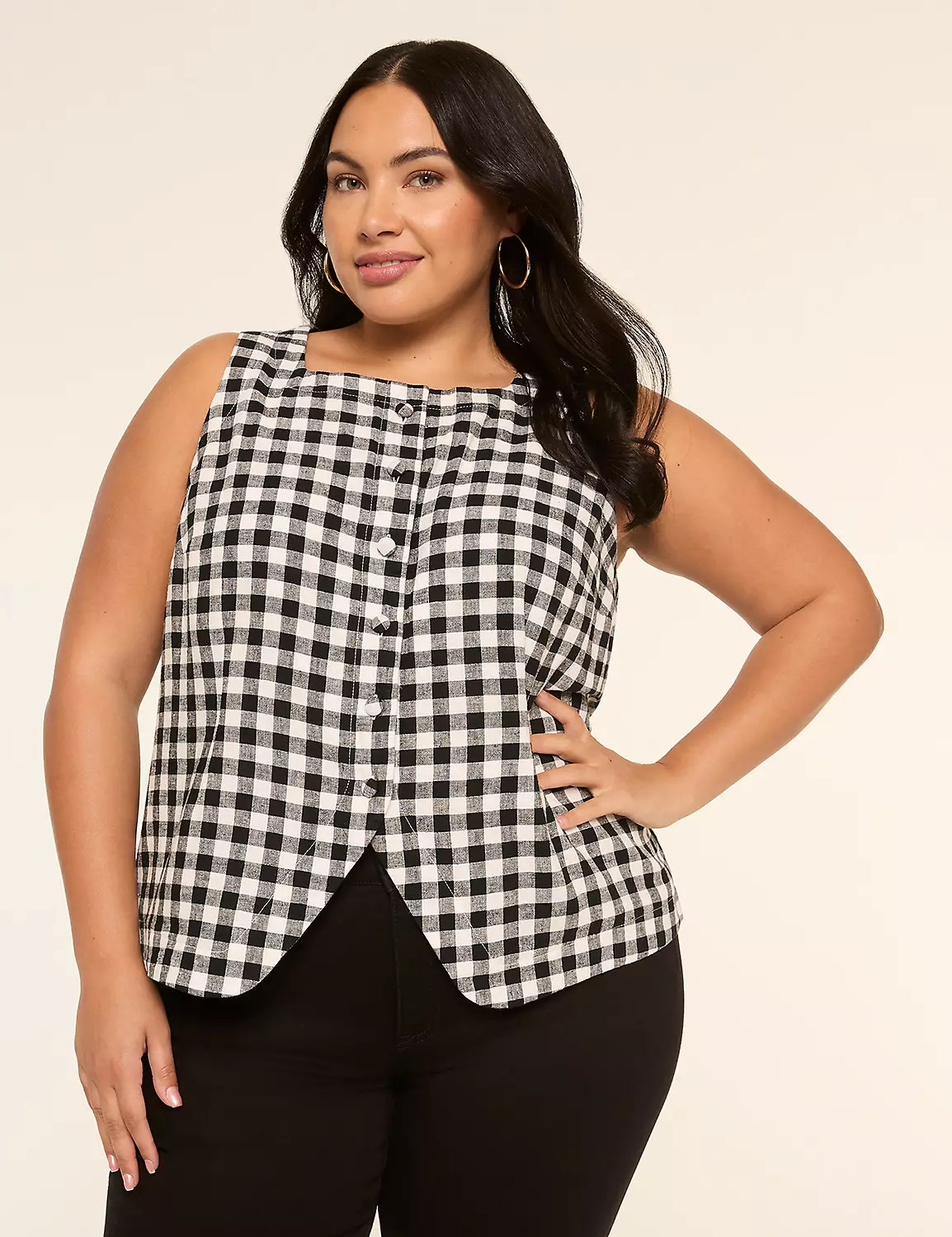 Gingham Tailored Linen-Blend Vest | LaneBryant | Lane Bryant (US)
