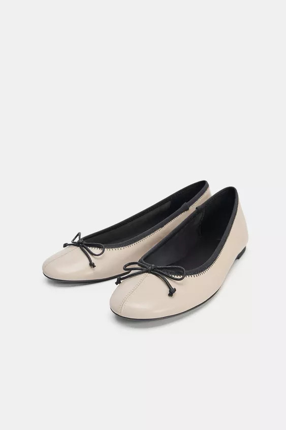 BALLERINES EN CUIR À CONTRASTE | Zara US