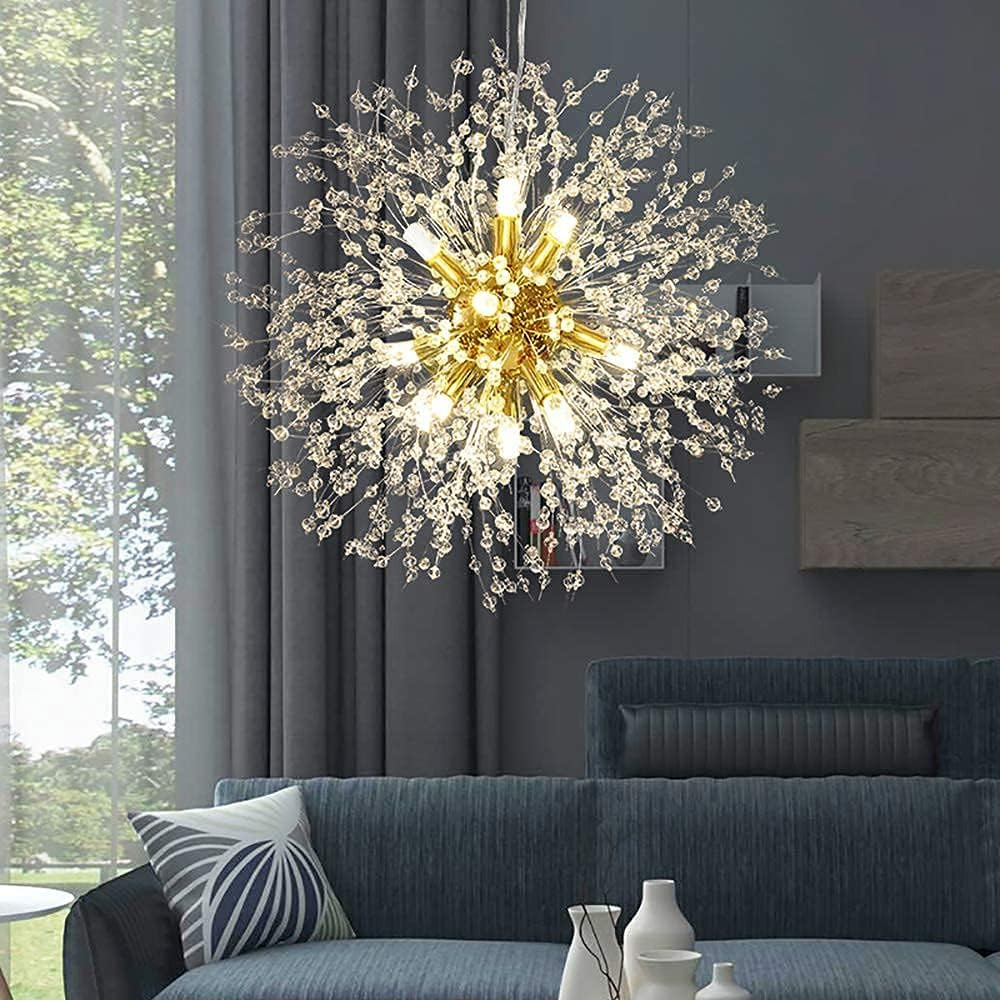Vikaey Dandelion Crystal Chandeliers, 12-Light Firework Modern Sputnik Chandelier Ceiling Light F... | Amazon (US)