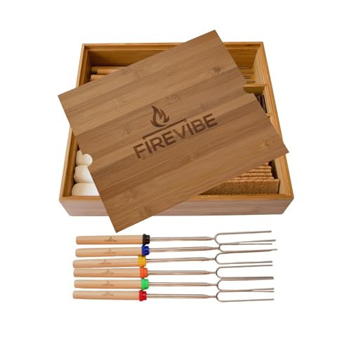 Smores Kit | Custom Bamboo Box with 6 Piece Smores Sticks for Fire Pit Outdoor | Attractive Portable Smores Kit for Fire Pit Outdoor or Indoor Smores Kits | Smore Kit with Smore Sticks | Amazon (US)