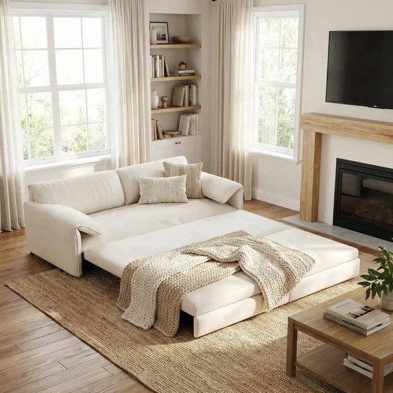 FurnitureR 66" Convertible Sleeper Sofa Bed, Queen Size Pull Out Loveseat with Side Storage, Mode... | Walmart (US)