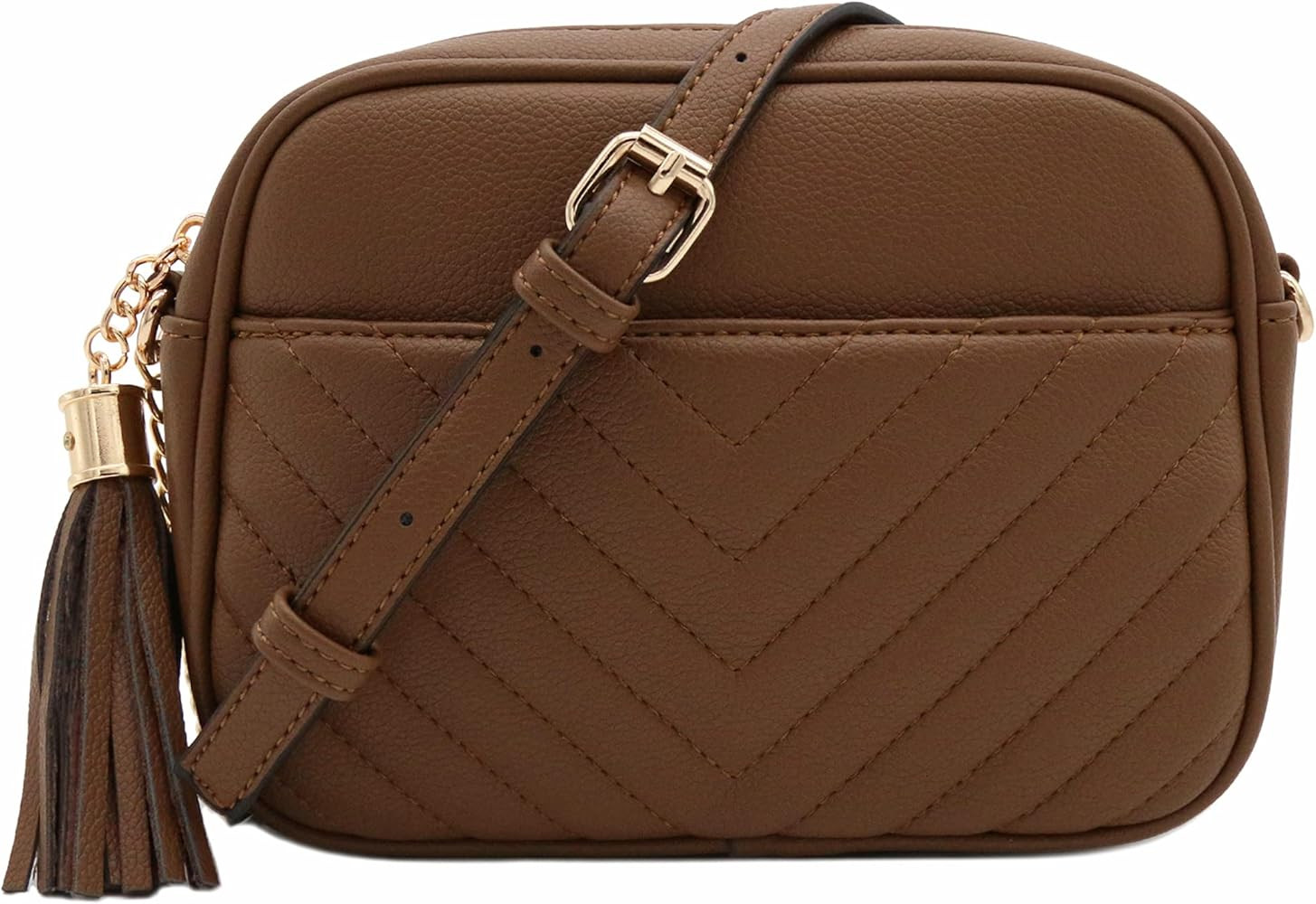 Chevron Quilted Crossbody Camera Bag with Chain Strap and Tassel | Amazon (US)
