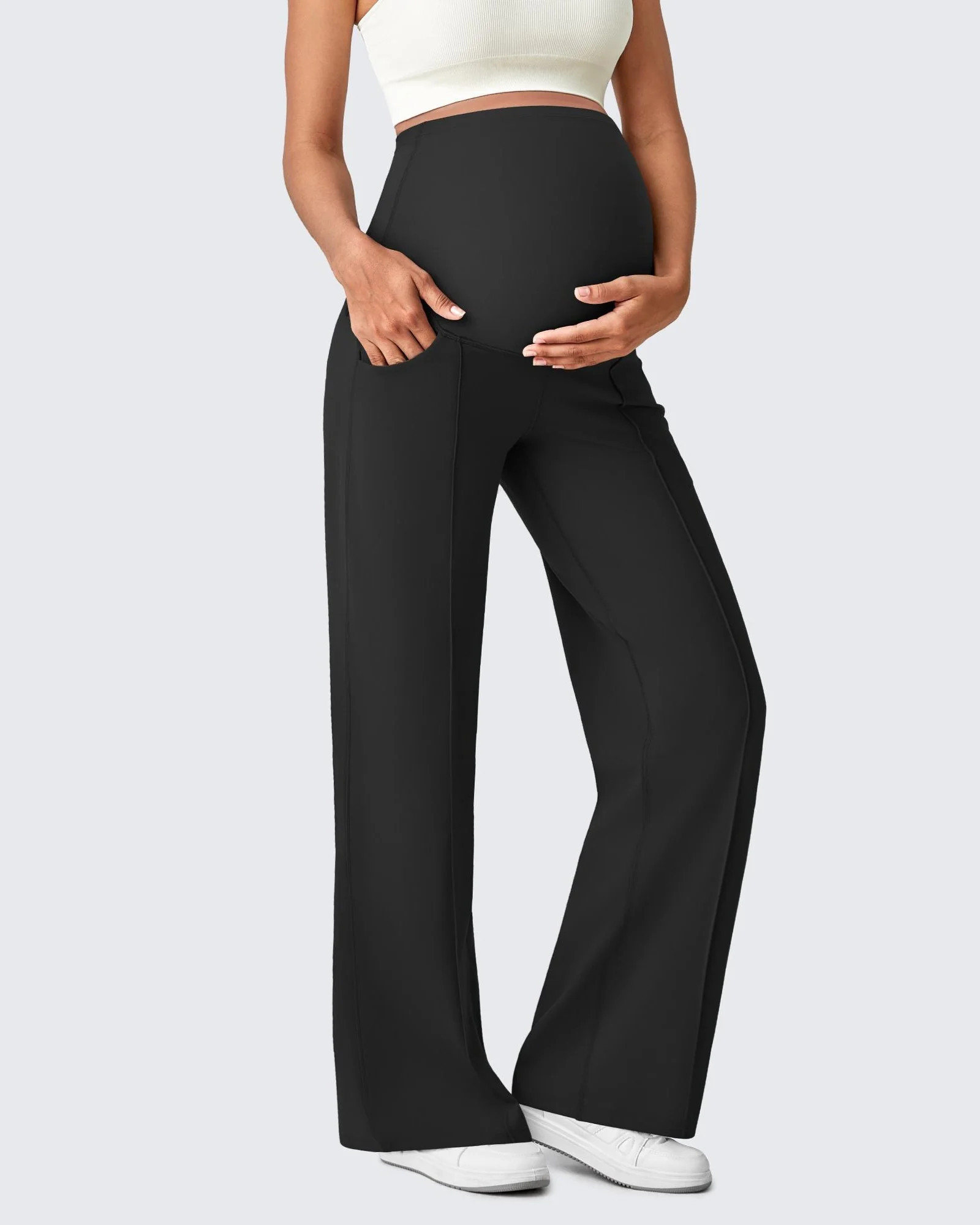 EverGoing Wide Leg Pockets Front Pleats Maternity | g4free activewear