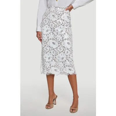 L'AGENCE Makena Sequin Lace Midi Skirt in White at Nordstrom, Size 10 | Nordstrom