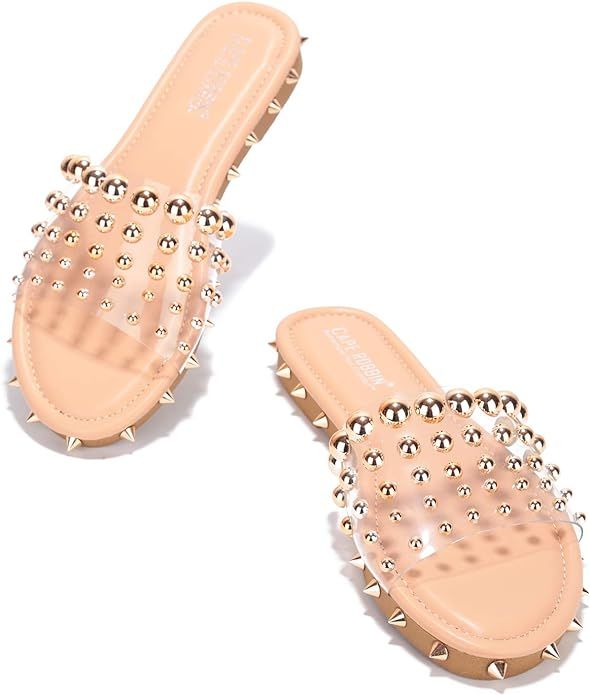 Cape Robbin Zacara Sandals Slides for Women, Studded Womens Mules Slip On Shoes | Amazon (US)