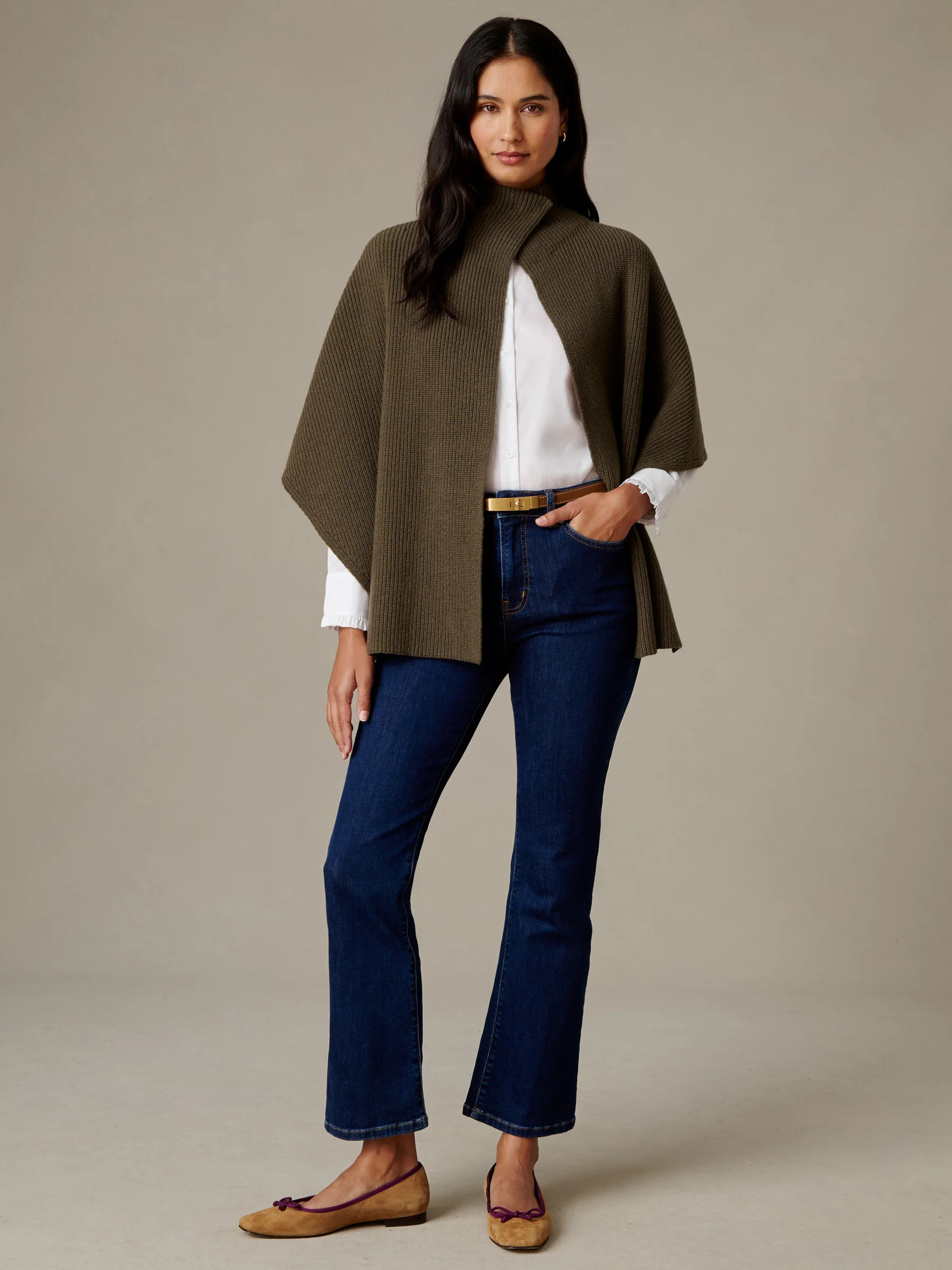 Olive Solid Philippa Cape | Women's Wraps & Ponchos | J.McLaughlin | J.McLaughlin