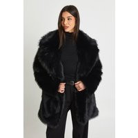 boohoo Women's Longline Vintage Look Faux Fur Coat in Black | Size: 12 | Woven | boohoo (US & Canada)